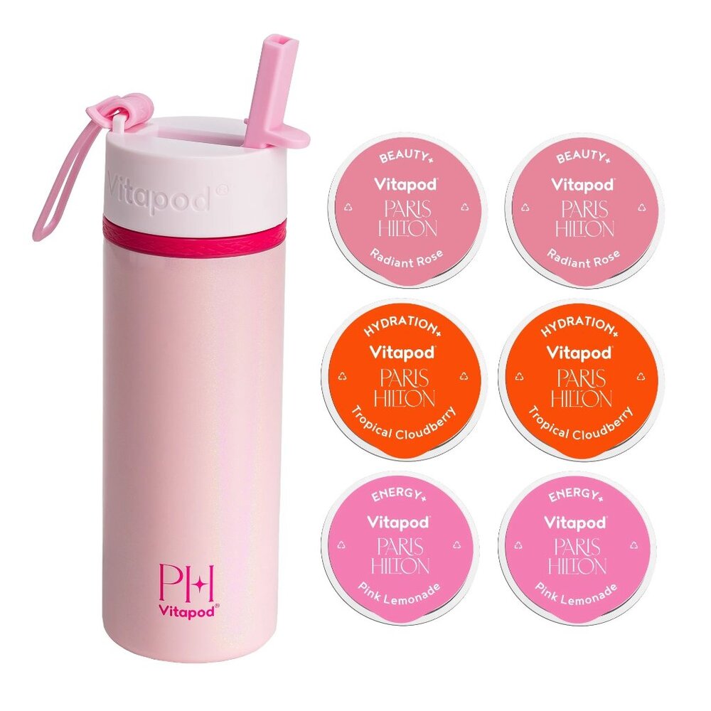 NEW paris hilton x vitapod water bottle + pods bundle 💗